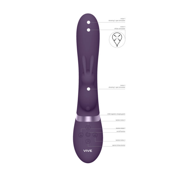 Vive Taka Triple Action Automatic Inflatable Vibrator Purple-